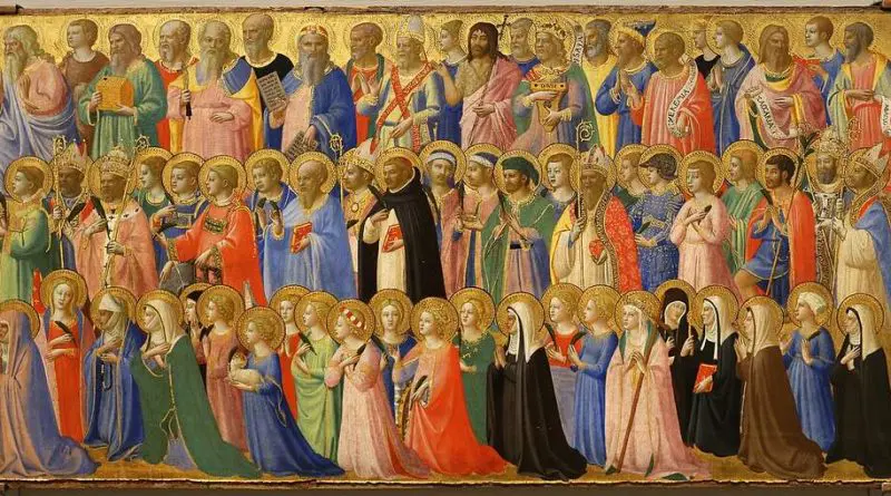 An image of saints in procession by the artist Fra Angelico